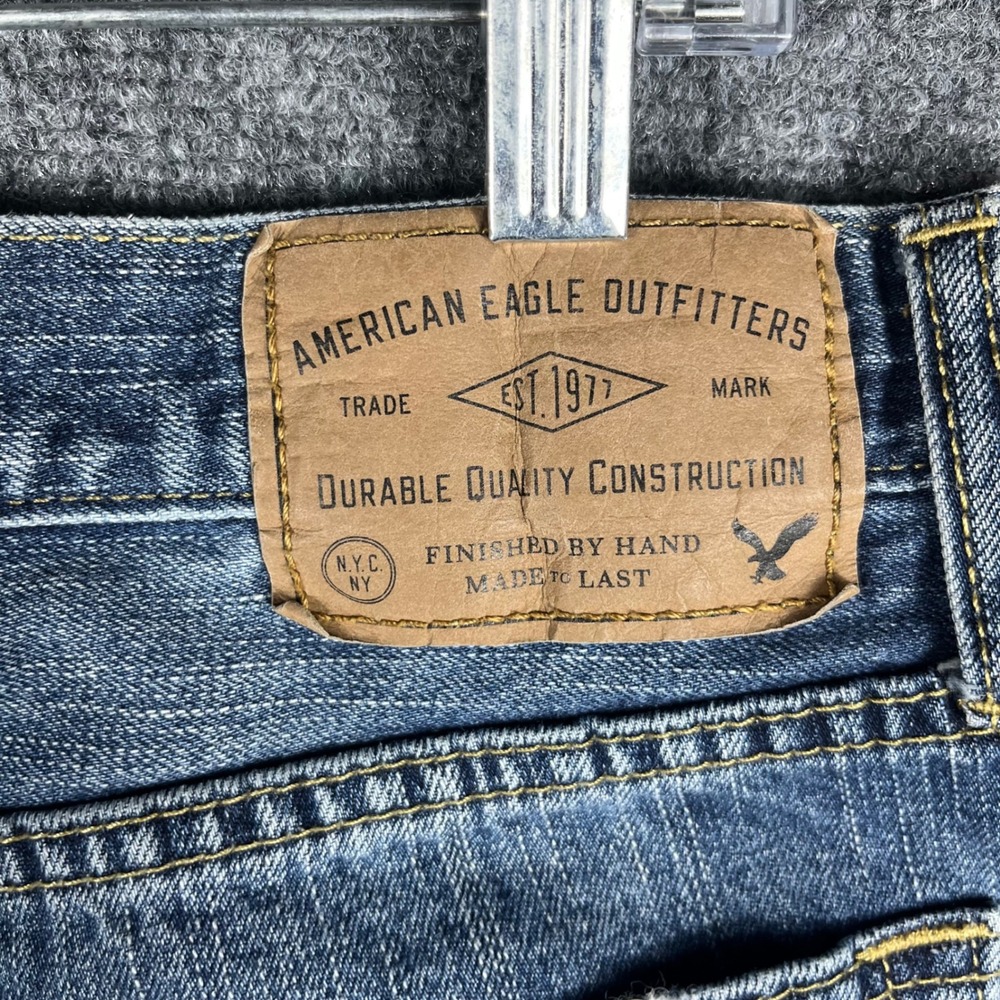 American Eagle Jeans Mens 33 Blue Distressed Straight Leg Medium Wash Denim - Picture 5 of 11